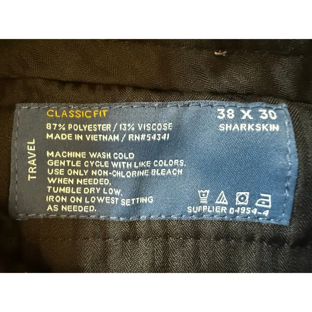 Stafford Mens Travel Classic Fit Dress Pants 38X30 Brown Sharkskin Business Work